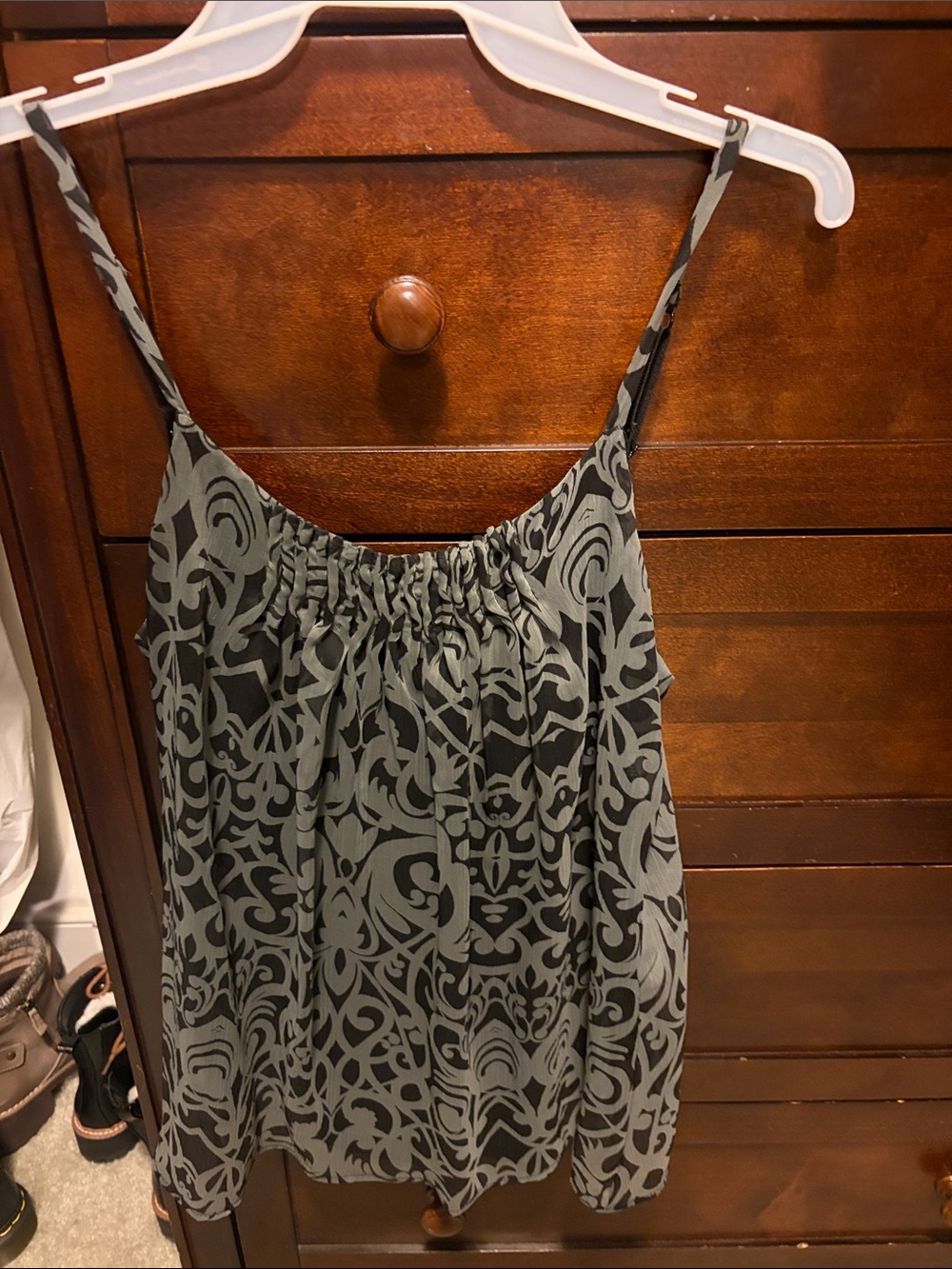 New York & Company Black and Gray Patterned Spaghetti-Strap Camisole